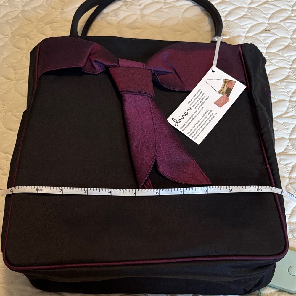 Claire V. Luxury Silk Black and Purple Satchel Zip Top Closure NWT - Picture 13 of 15